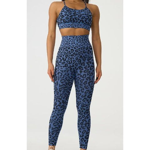 Step n Pump Exclusive Comfortable Seamless Blue Leopard Leggings