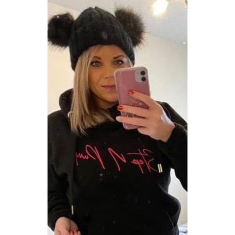 Step n Pump Essentials Black With Hot Pink Cross Neck Cosy Hoodie