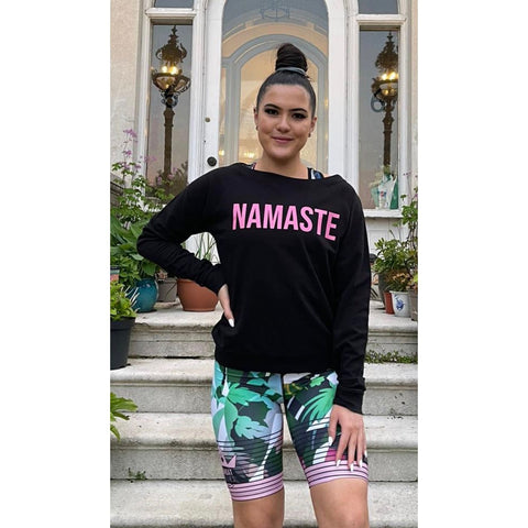 Step n Pump Essentials Black Namaste Slounge Top With Pink Logo