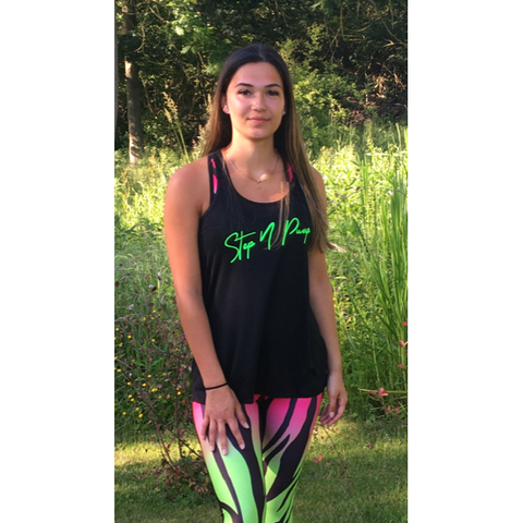 Step n Pump Essentials Black - Neon Green Signature  Flowy Vest Top