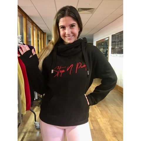 Step n Pump Essentials Black With Red Cross Neck Cosy Hoodie