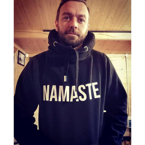Step n Pump Essentials UNISEX Black With White Namaste Cross Neck Cosy Hoodie