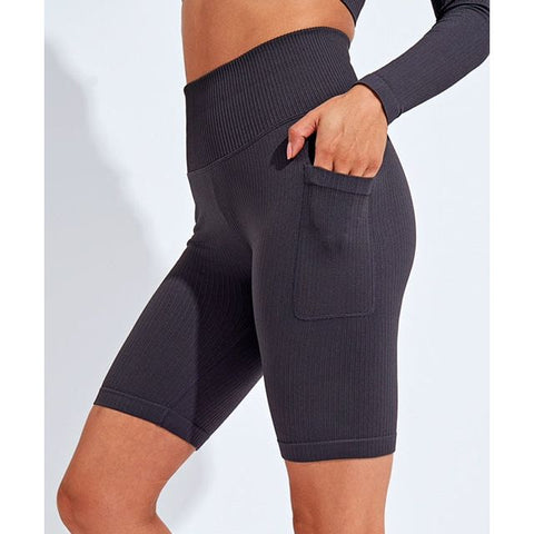 Step n Pump Essentials Black Ribbed Seamless Shorts with Phone Pocket