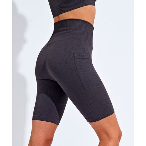 Step n Pump Essentials Mauve Ribbed Seamless Shorts with Phone Pocket