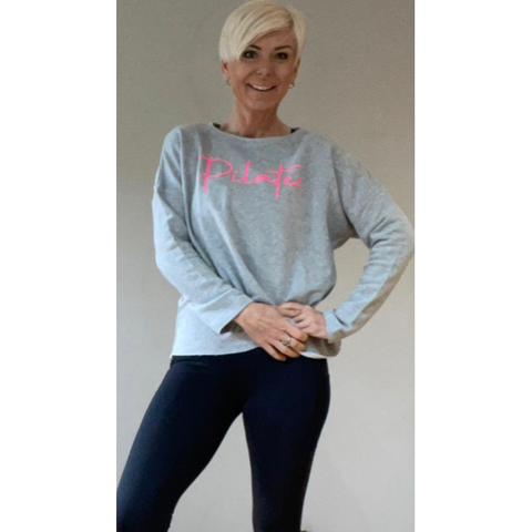 Step n Pump Essentials Luxe Heather Grey- Pink  Pilates Top
