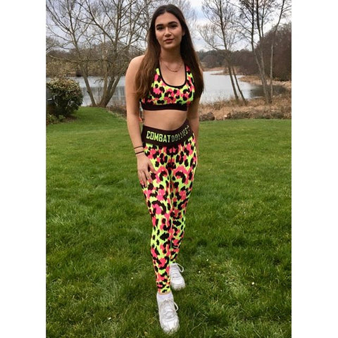 Combat Dollies Neon Leopard  Sports Bra
