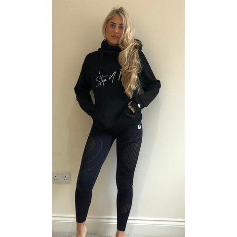 Step n Pump Essentials Black With Embroidered White Cross Neck Cosy Hoodie