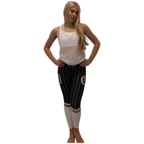 Combat Dollies White on Black Baseball Fitness Leggings