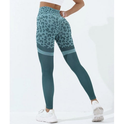 Step n Pump Exclusive Teal Leopard Seamless Stripe Leggings