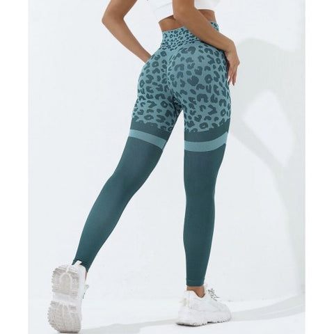 Step n Pump Exclusive Teal Leopard Seamless Stripe Leggings