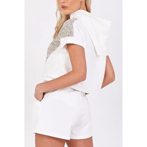 White Luxe Sequin Lounge Short Set