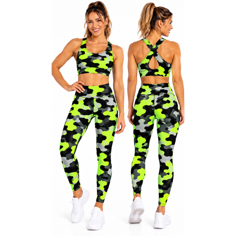 Step n Pump UV Reactive Lime Camouflage Criss Cross Back Top (Pre-Order)