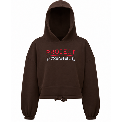Project Possible Luxe Chocolate Embroidered  Crop Hoodie