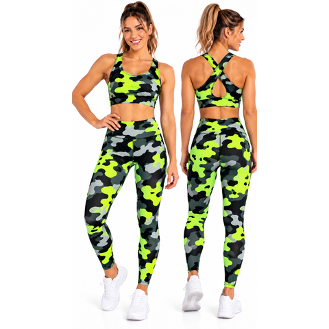 Step n Pump UV Reactive Lime Camouflage Leggings With Or Without Pockets (Pre-Order)