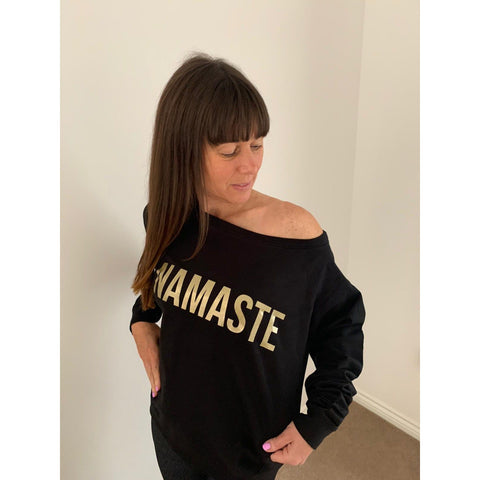 Step n Pump Essentials Black Namaste Slounge Top With Gold Logo