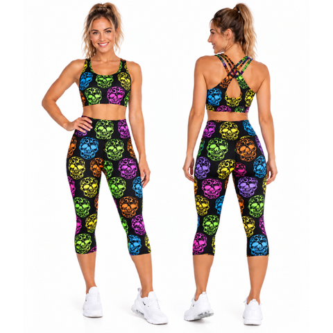 Step n Pump UV Reactive Neon Skull Criss Cross Crop Top