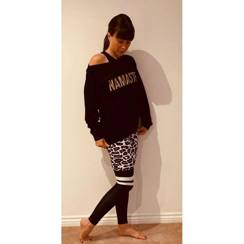 Step n Pump Essentials Black Namaste Slounge Top With Gold Logo