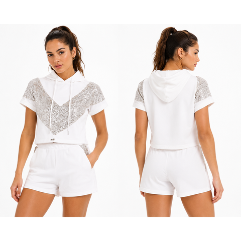 White Luxe Sequin Lounge Short Set