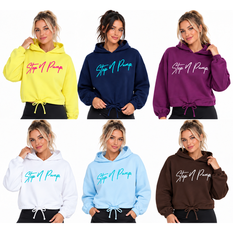 Step n Pump Essentials Cropped Embroidered Signature Hoodie ( Choose Your Colour)