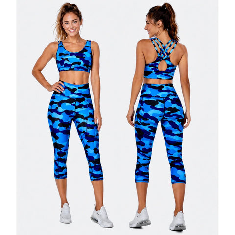 Step n Pump UV Reactive Blue camouflage Capri Bottoms With Pockets