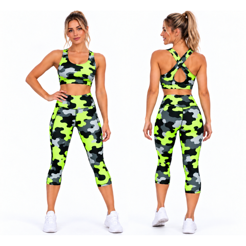 Step n Pump UV Reactive Lime Camouflage Capri  With Or Without Pockets (Pre-Order)