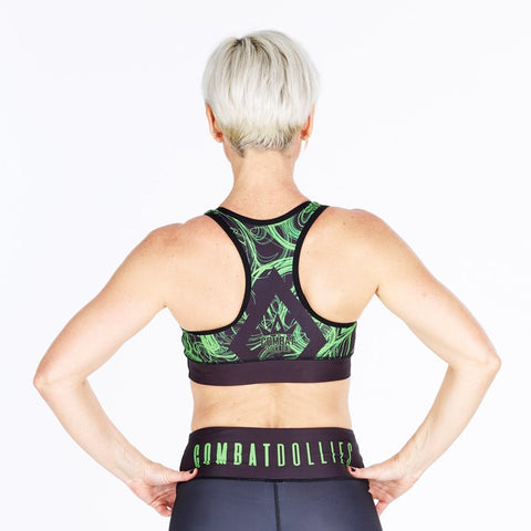 Combat Dollies Green Swirl Sports Bra