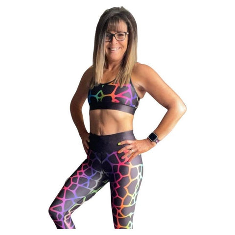 Combat Dollies Exclusive Neon Giraffe Print Sports Bra