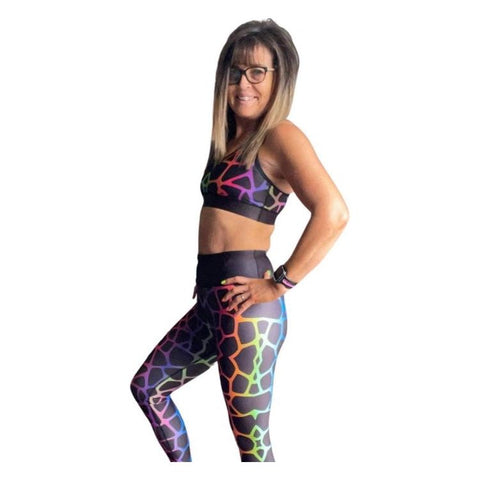 Combat Dollies Exclusive Neon Giraffe Print Sports Bra
