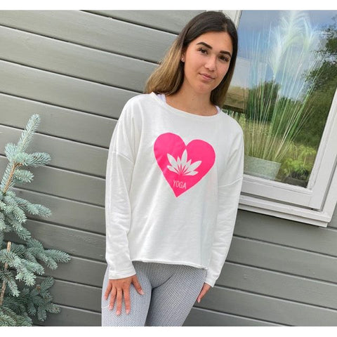 Step n Pump Essentials  Ivory White - Neon Pink Lotus Flower Yoga Top