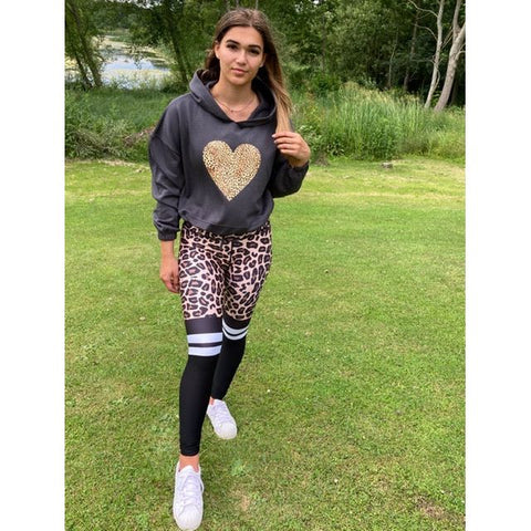 Step n Pump Essentials Charcoal Grey Leopard Heart Hoodie
