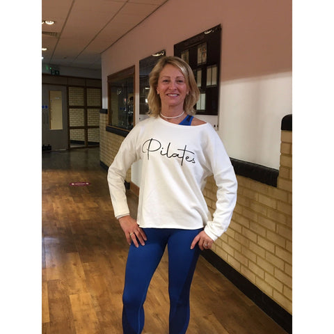 Step n Pump Essentials Luxe Ivory White - Black  Pilates Top