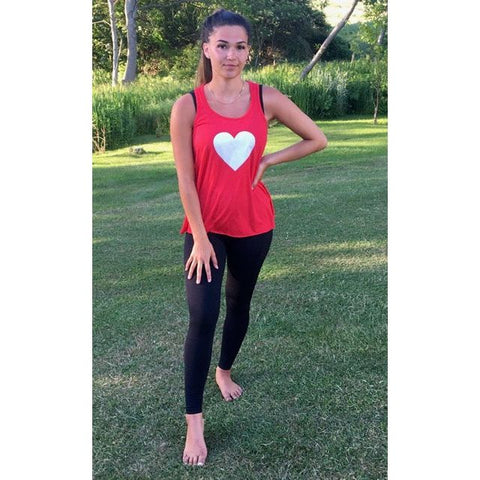 Step n Pump Essentials Red Glitter Heart Flowy Vest Top