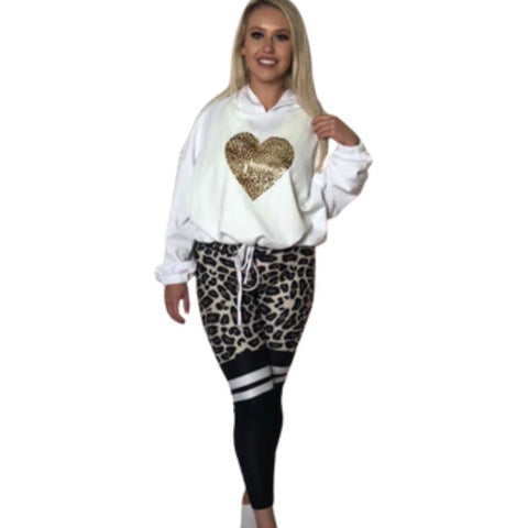 Step n Pump Essentials White Leopard Heart Hoodie