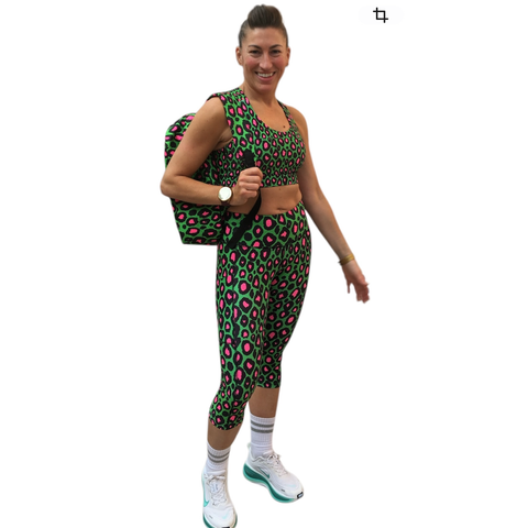 Step n Pump Exclusive UV Reactive Green Leopard Capri's With Pockets