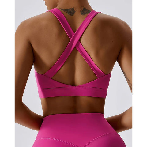 Step n Pump Exclusive Fuschia Cross Back Crop Top With Removable Pads