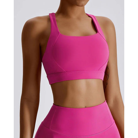 Step n Pump Exclusive Fuschia Cross Back Crop Top With Removable Pads