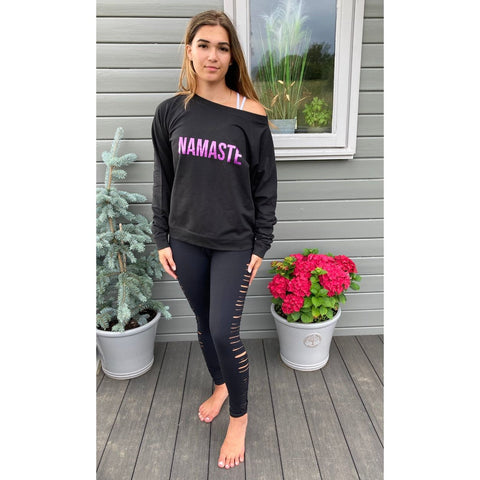 Step n Pump Essentials Black Namaste SloungeTop with Purple Logo