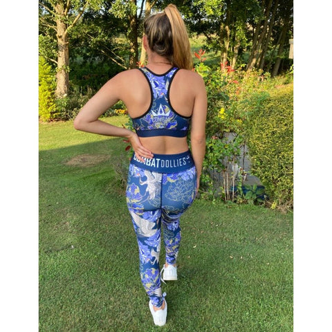 Combat Dollies Navy Peonies Sports Bra