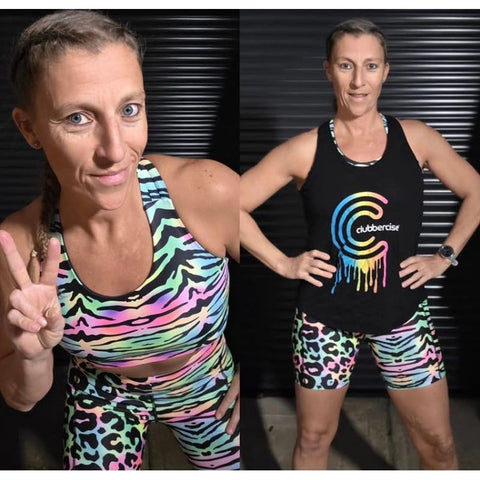 Step n Pump UV Reactive Pastel Tiger Print Criss Cross Back Crop Top