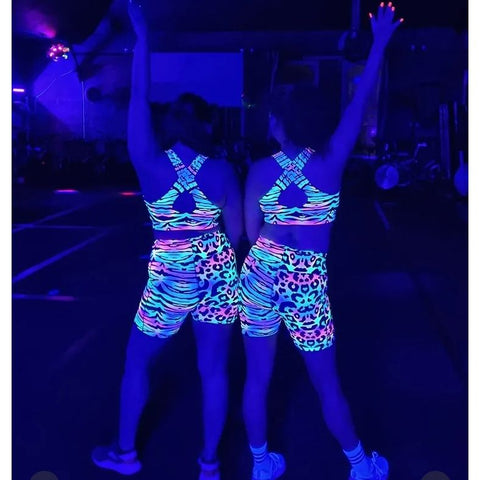 Step n Pump UV Reactive Pastel Tiger Print Criss Cross Back Crop Top