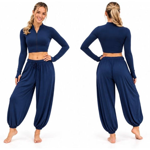 Italian Navy Elasticated Tie Waist Balloon Bottoms With Pockets