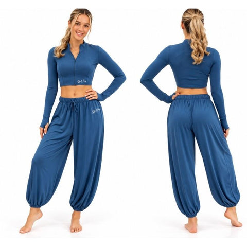 Italian Blue Elasticated Tie Waist Balloon Bottoms With Pockets
