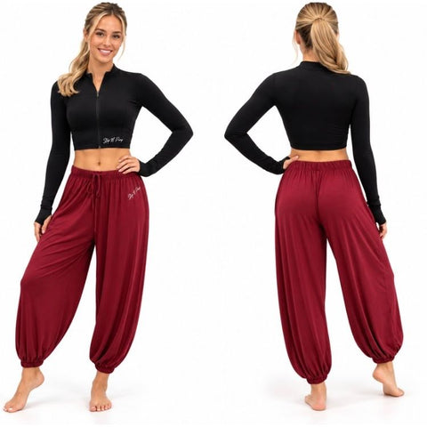 Italian Wine Red Elasticated Tie Waist Balloon Bottoms With Pockets