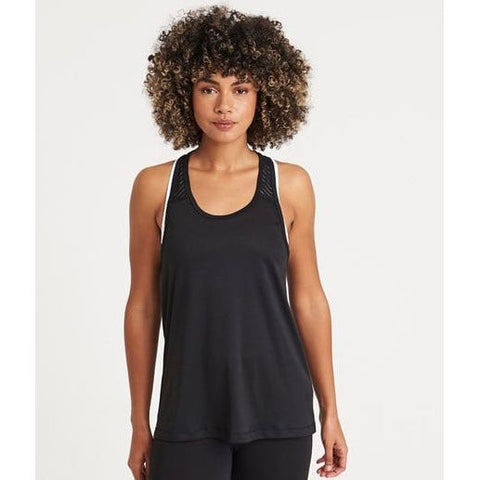 Step n Pump Essentials Black Loose Fit Vest Top With  Black Mesh Racer Back