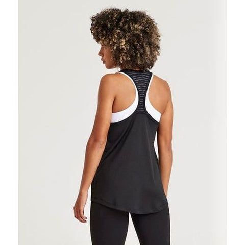 Step n Pump Essentials Black Loose Fit Vest Top With  Black Mesh Racer Back