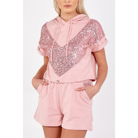 Blush Pink Luxe Sequin Lounge Short Set