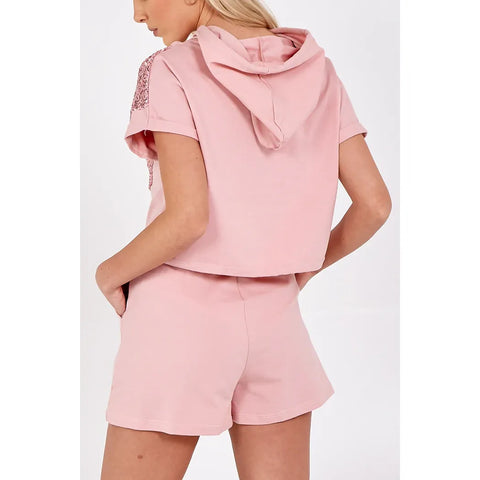Blush Pink Luxe Sequin Lounge Short Set
