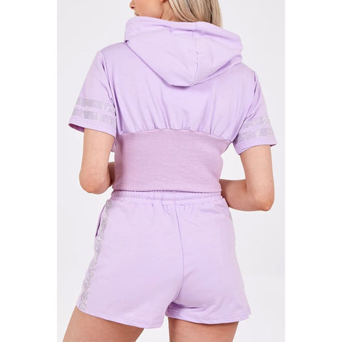Step n Pump Exclusive Lilac Crop Hoodie & Diamante Detail Shorts Set