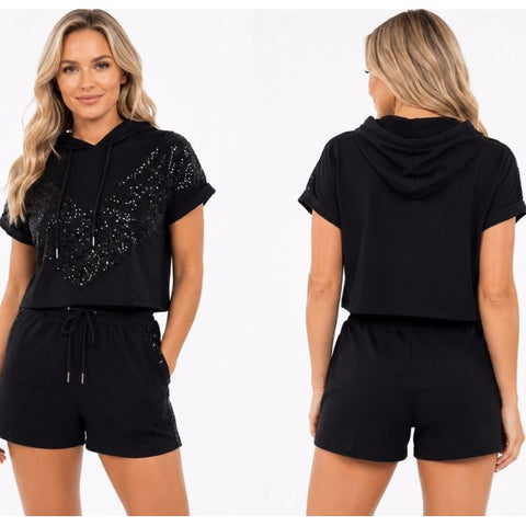 Black Luxe Sequin Lounge Short Set