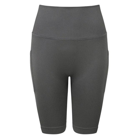 Step n Pump Essentials Charcoal Ribbed Seamless Shorts With Phone Pocket
